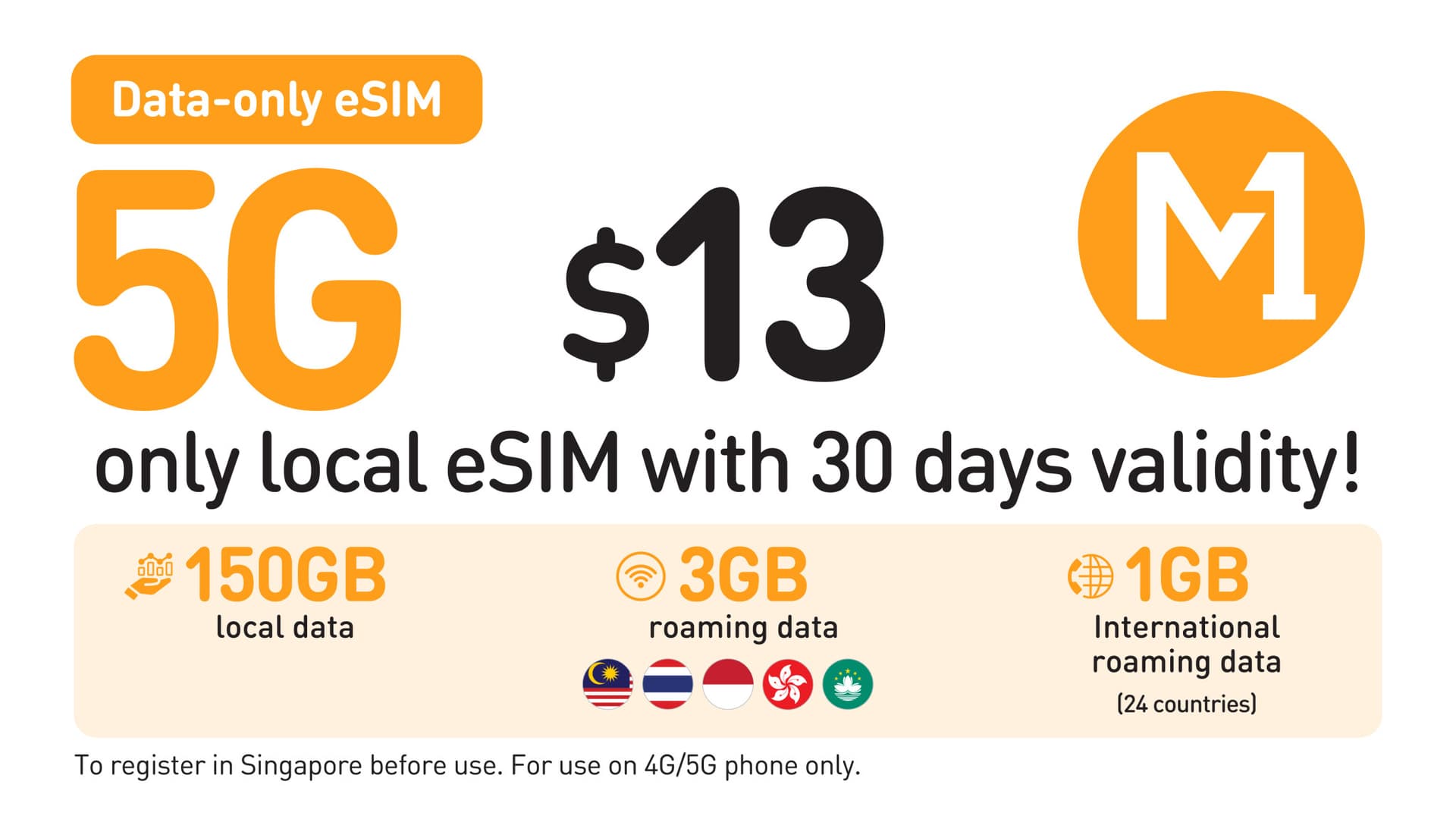 Singapore M1 Data-Only 5G eSIM (150GB) - تصویر اصلی